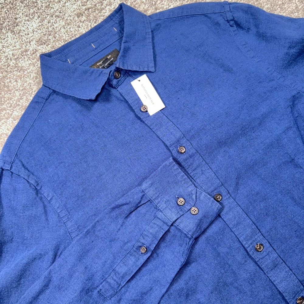 Banana Republic Slim Linen Blend Shirt Mens Long Sleeve Blue Medium NEW